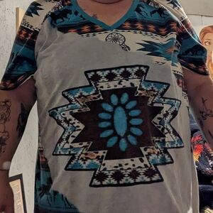 Qomens Plus Size Western Pattern Shirt